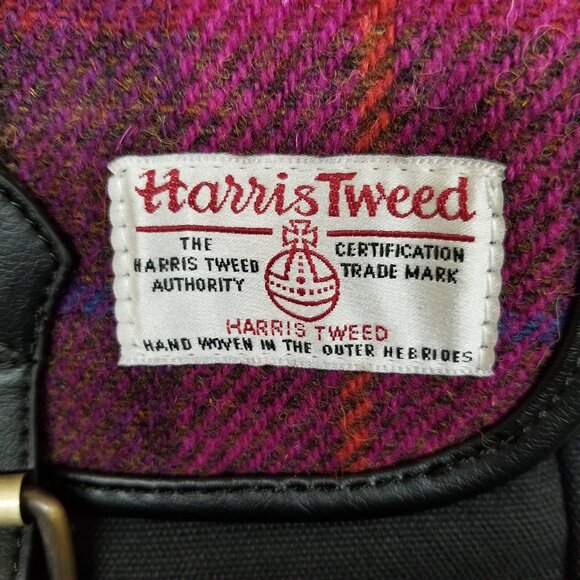 ✅Harris Tweed & Canvas Adjustable Crossbody Bag Hand Woven Black Pink Plaid - Picture 3 of 11